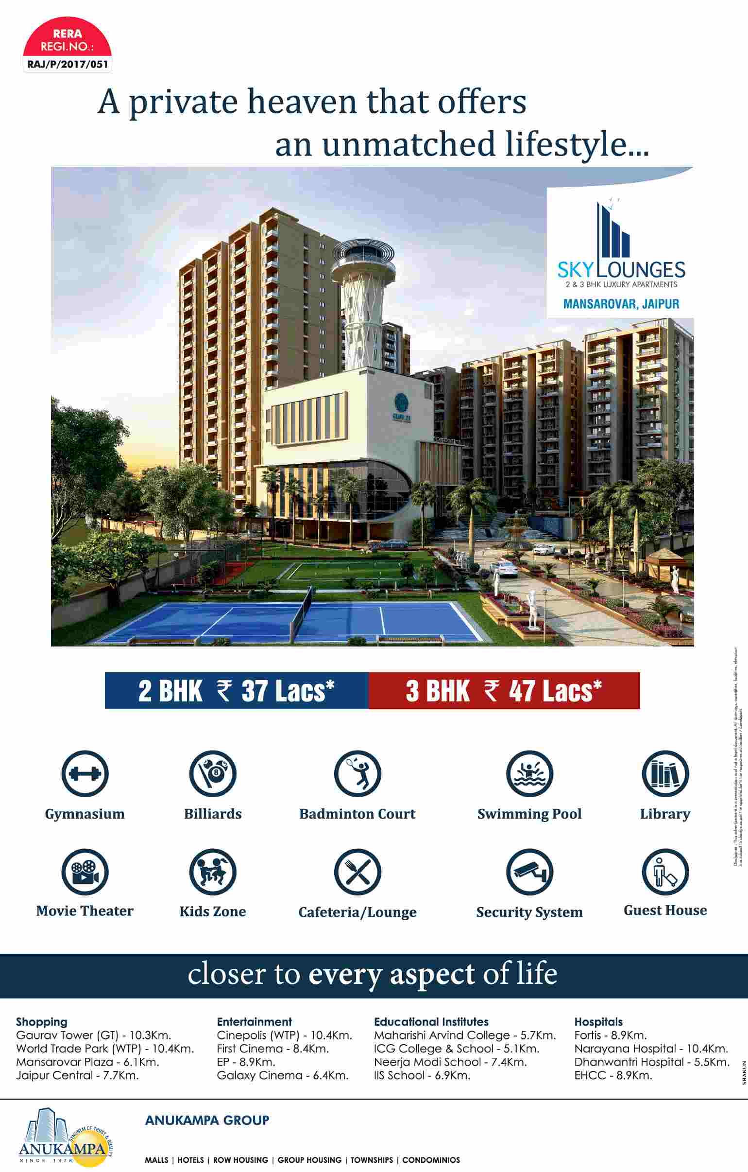 Live in home that offers an unmatched lifestyle at Anukampa Sky Lounges in Jaipur